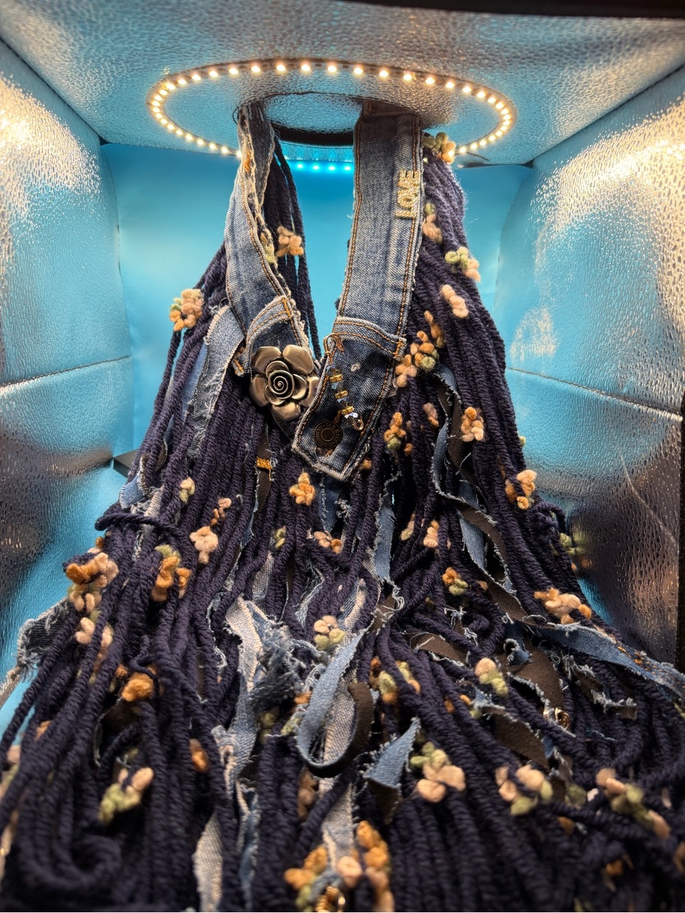 Navy Blue Boho Fringe Tote Bag with Floral Accent - Women Bags